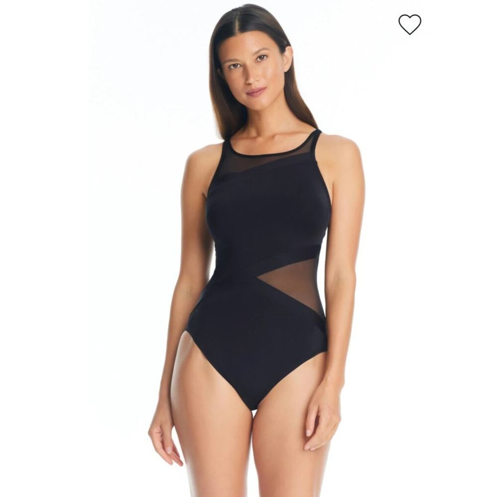 BLEU ROD BEATTIE Black Mesh One Piece Swimsuit, Women's Size 12